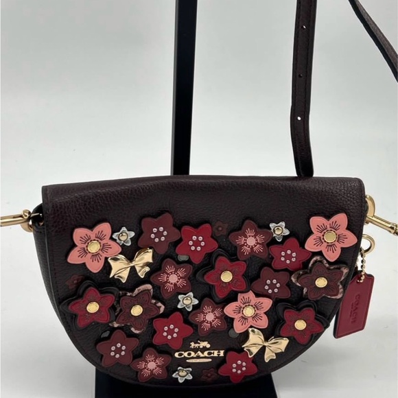 Coach Dark Brown Crossbody Bag with Floral Accents